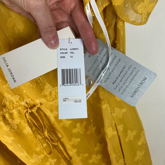 NWT Nordstrom Julia Jordan Size 12 Mustard Yellow Jacquard Midi Dress New W Tags - Picture 7 of 16